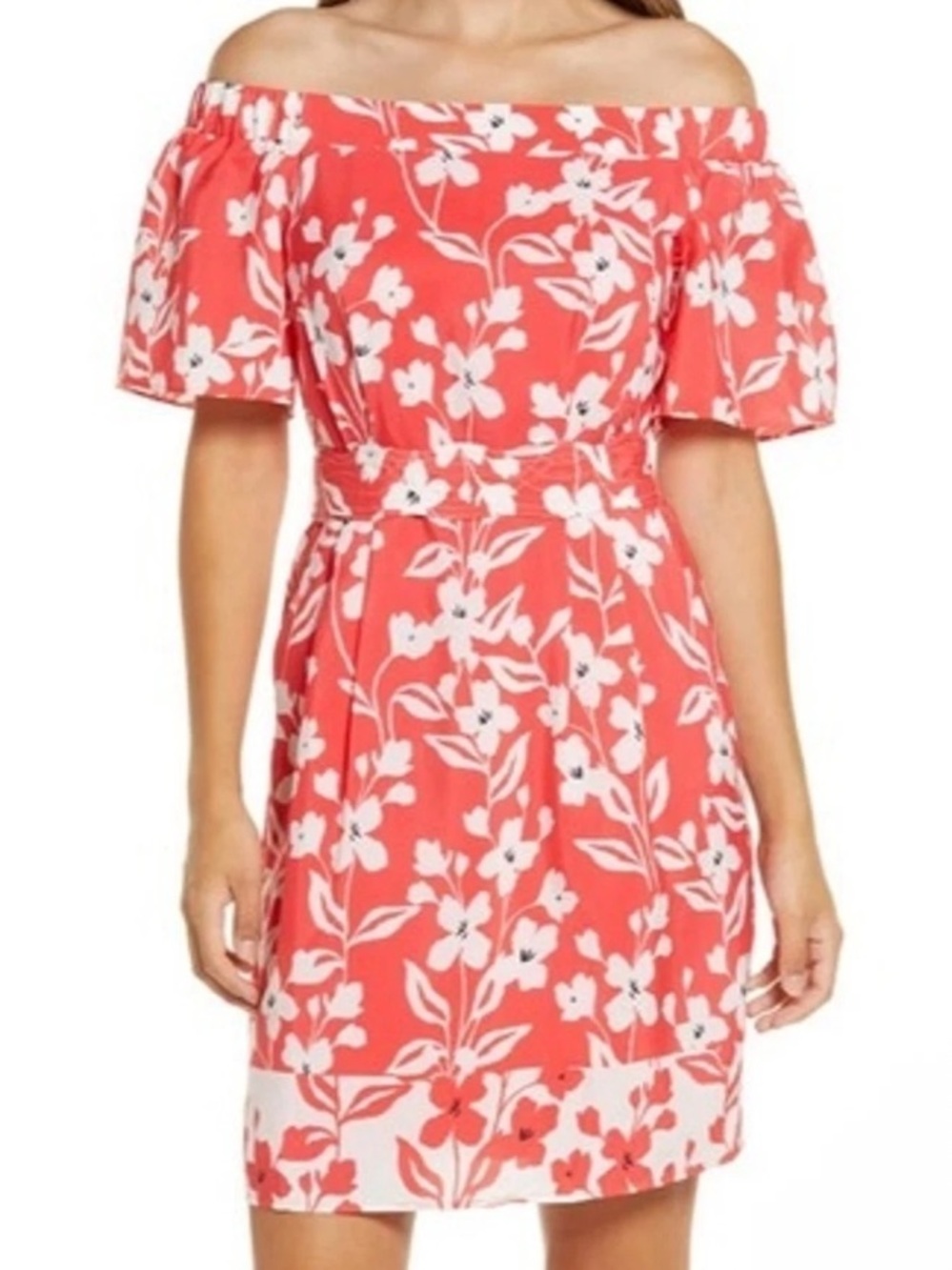 NWT Nordstrom Eliza J pink red white off shoulder floral dress size 10